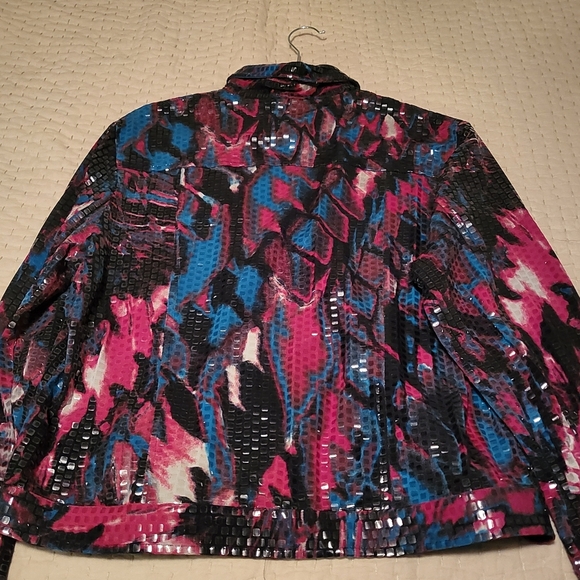 Choices Vintage Y2K Bomber Jacket Red Whit Blue Sequins Womens Size Large - Picture 6 of 7
